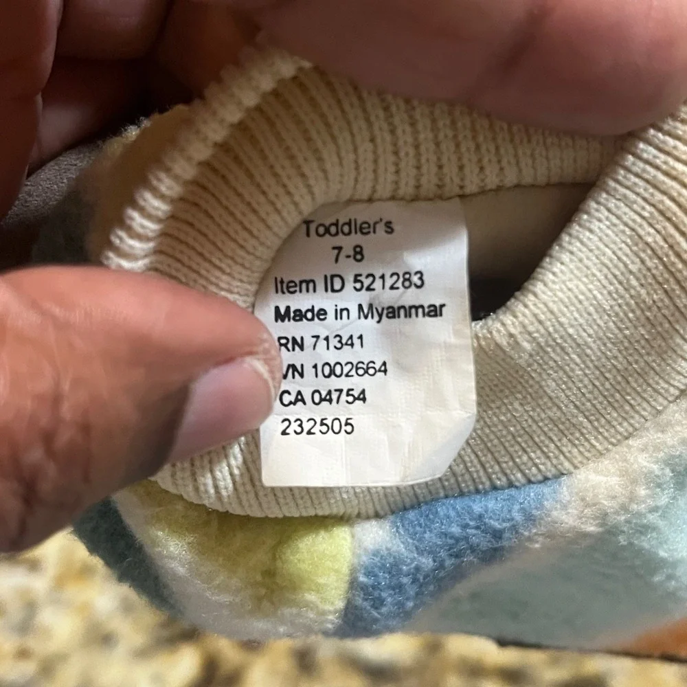 LL Bean Toddler Fleece‎ Striped Slippers Multi-Color Pastel Knit Collar 7-8